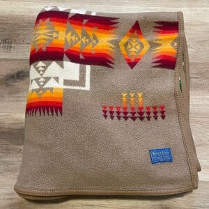 Pendleton Brown Blanket with Red and Yellow Accents
